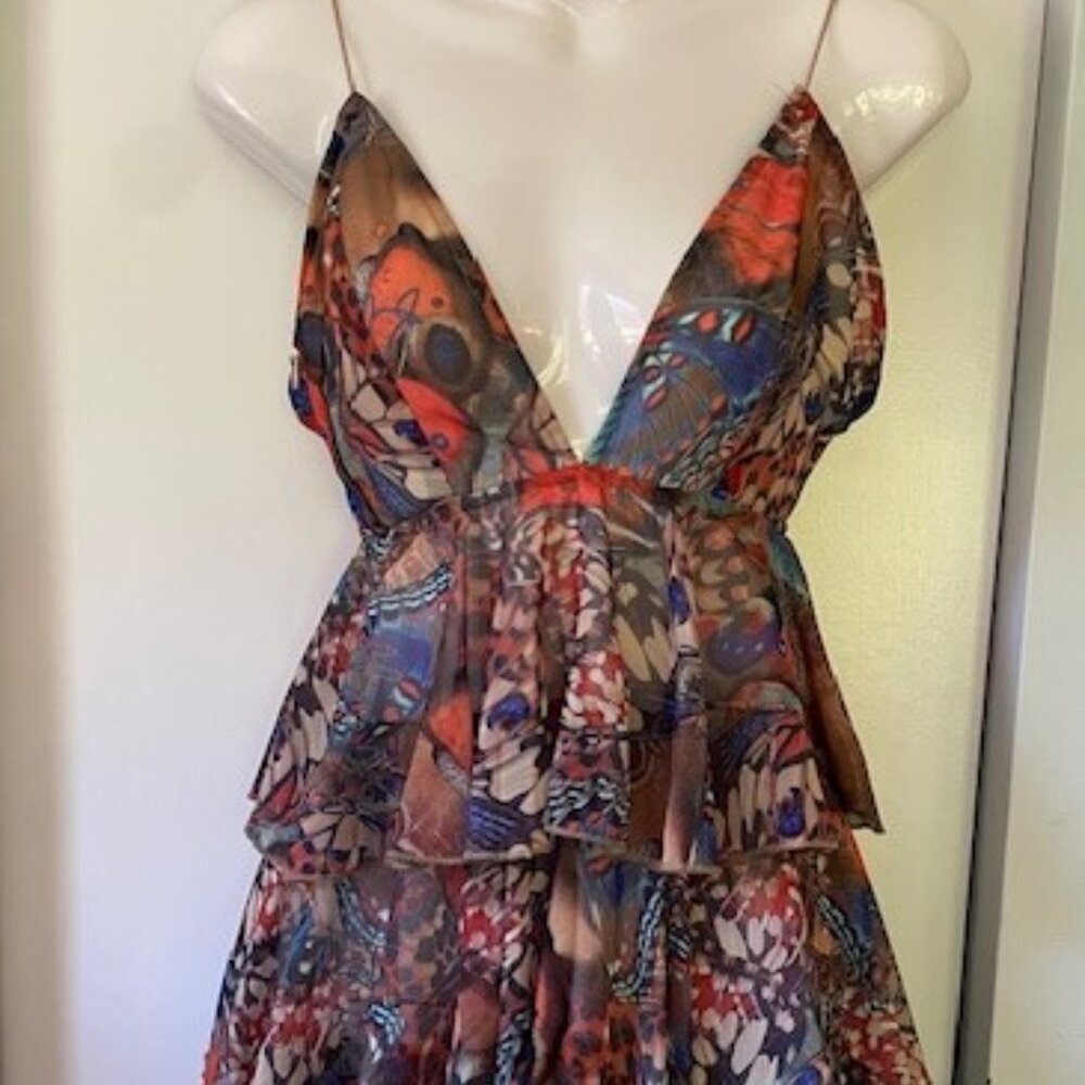 NWT flowy, flirty, fun minidress, sheer, butterfly pattern, PrettyLittleThing